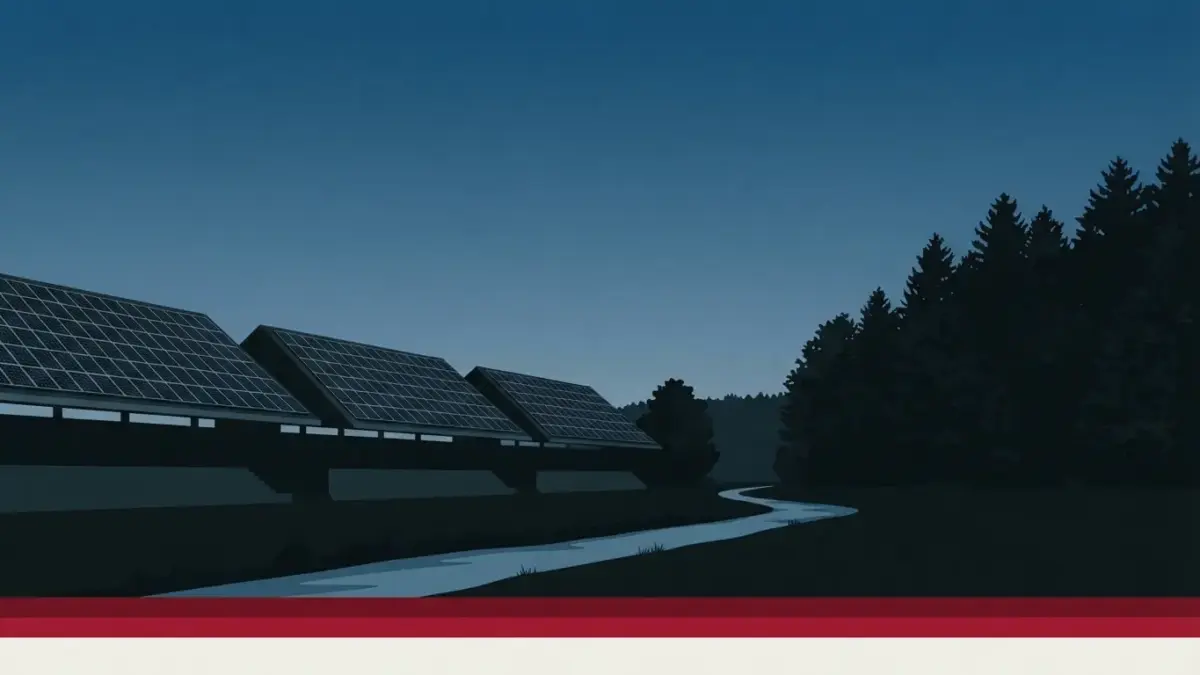 Illustrierte Tribünendächer mit Solarfeldern am Fluss, Dreisamstadion in Freiburg