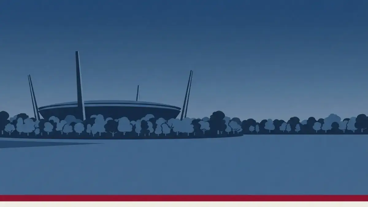 Illustrierte Stadionschale mit vier Ecktürmen im Park, Müngersdorfer Stadion