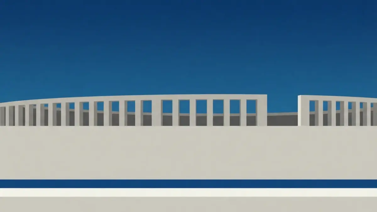 Illustrierter Ringbau aus gleichmäßigen Pfeilern mit Öffnung, Olympiastadion Berlin