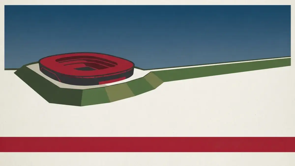 Illustrierte moderne Stadionschale in einem hohen Erdwall, Vereinsseite RB Leipzig