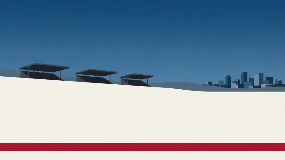 Illustrierte vier Tribünendächer auf einer Anhöhe, Stadion am Bieberer Berg