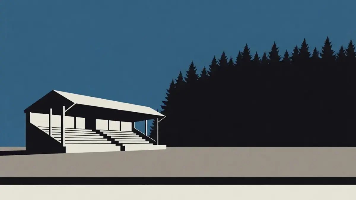 Illustrierte Tribüne am Kiefernwaldrand, Stadion am Hardtwald in Sandhausen