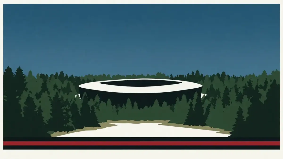 Illustrierte geschlossene Stadionschale im Wald, Waldstadion Frankfurt