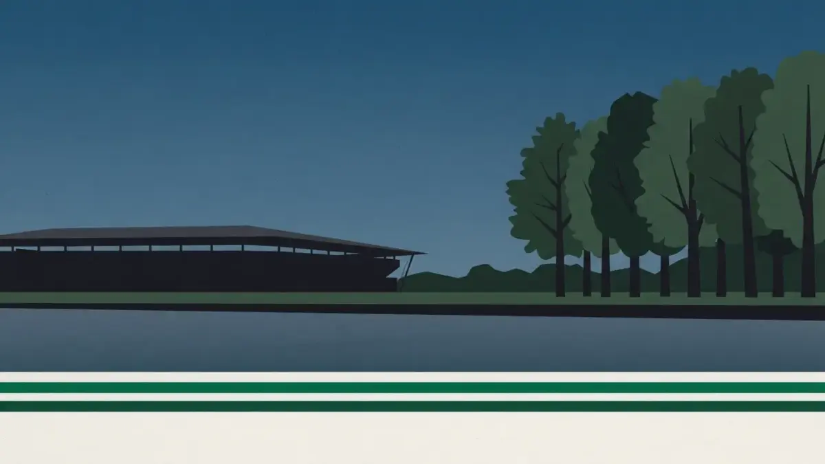 Illustrierte Stadionsilhouette am Flussufer mit Parkbäumen, Weserstadion in Bremen