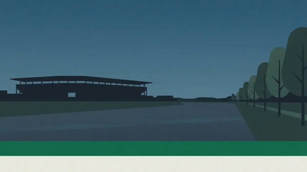 Illustriertes Stadion mit umlaufender Dachlinie am Weserufer, Weserstadion Bremen